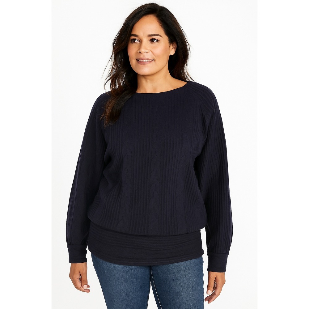 VTG Wilkes Bashford Sweater 100% Wool Blue Cable Knit Ribbed Dolman Sleeve Small
